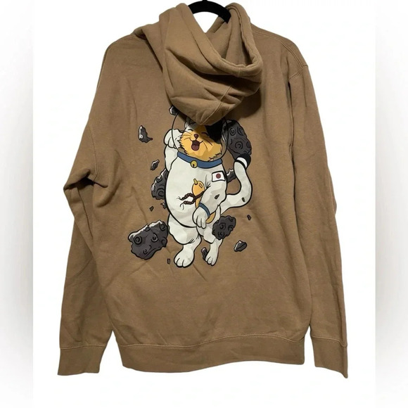 Kyoto Happy Astronaut Cat Adult Tan Hoodie Size Medium - Picture 3 of 6